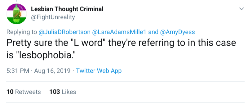 screenshot of tweet by Lesbian Thought Criminal about the L Word reboot