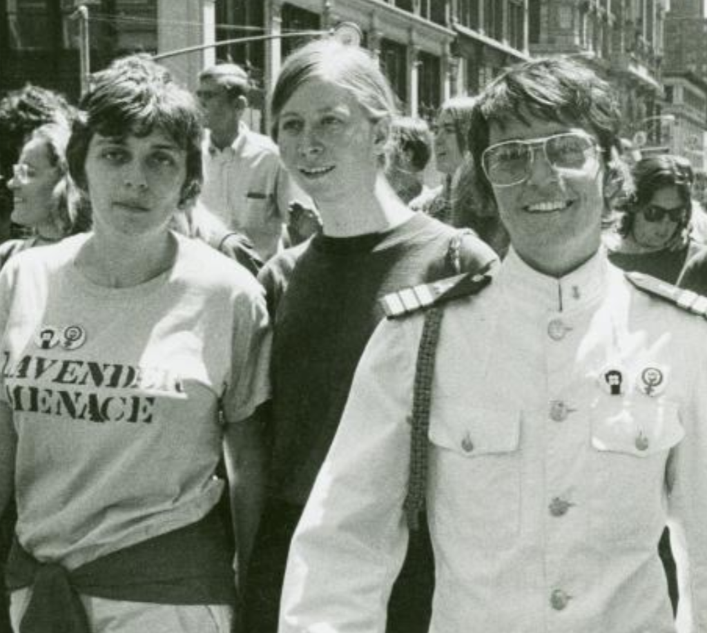 Ellen Broidy, Dolores Bargowski and Rita Mae Brown, at the Christopher Street Liberation Day march, 1970
