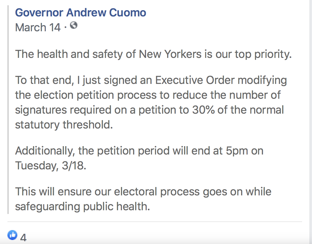 Governor Andrew Cuomo passes executive order that allows Emilia Decaudin to run for Female District Leader and State Committee