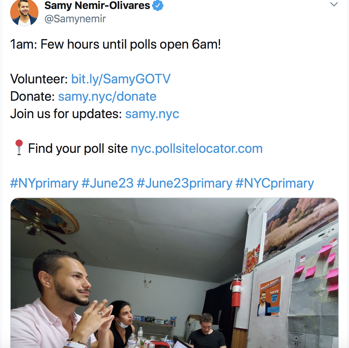 Samy Nemir-Olivares tweets on Election Day