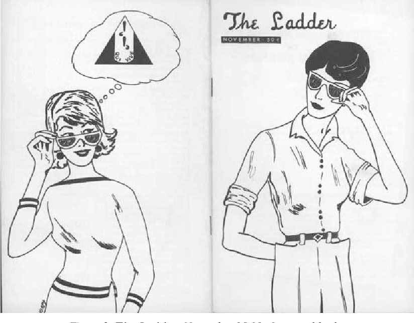 illustration of two lesbians in The Ladder, lesbian publication, November 1960 issue