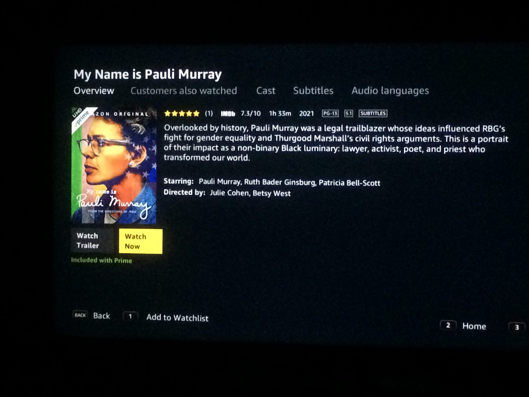 amazon video overview of documentary, My Name is Pauli Murray